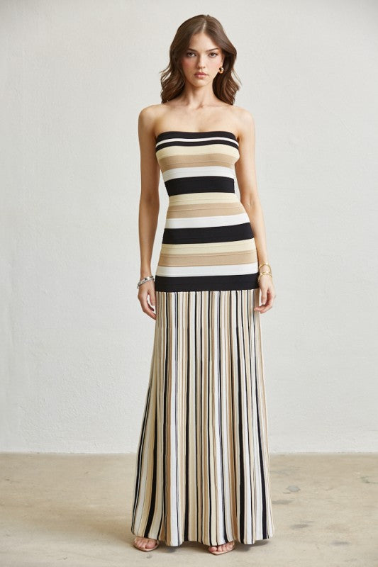 Vestido strapless rayas
