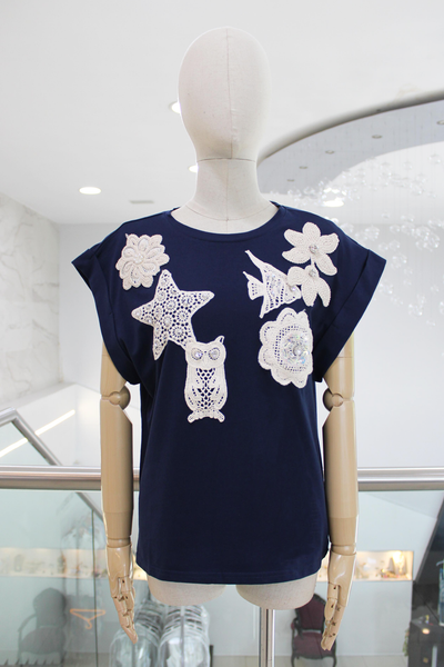 T-shirt azul marino búho