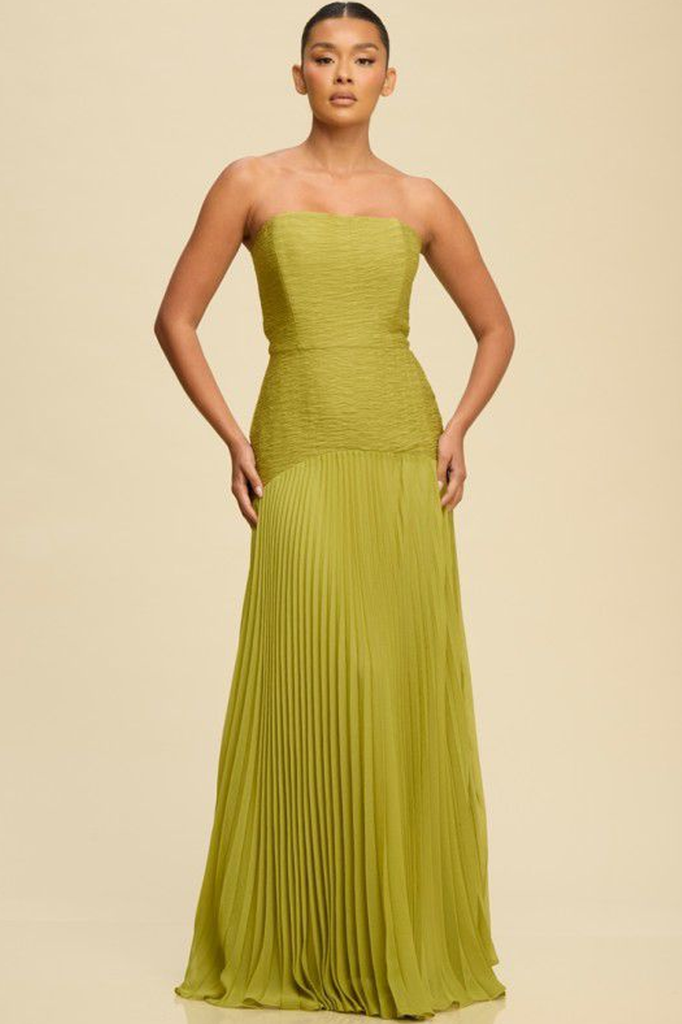 Vestido strapless verde pistacho