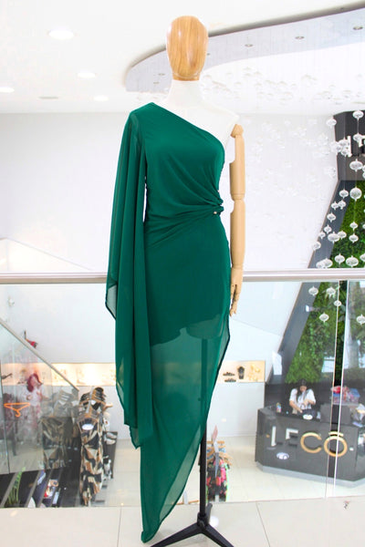 Vestido gasa verde pino 50/30%