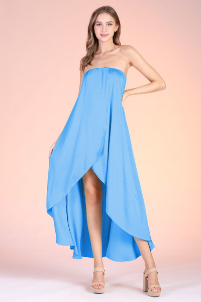 Vestido strapless azul