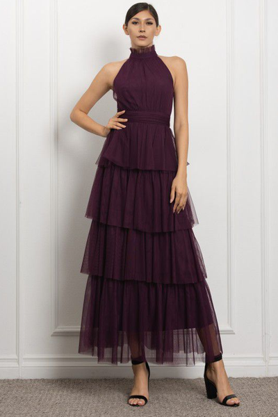 Vestido halter morado de tul