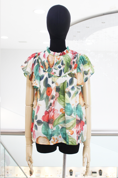 Blusa floral verde y rosa
