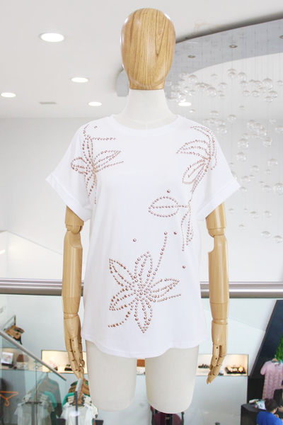 T-shirt blanca flores estoperoles
