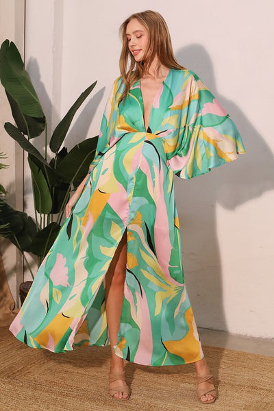 Vestido largo print verde