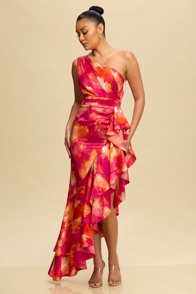 Vestido rosa y naranja