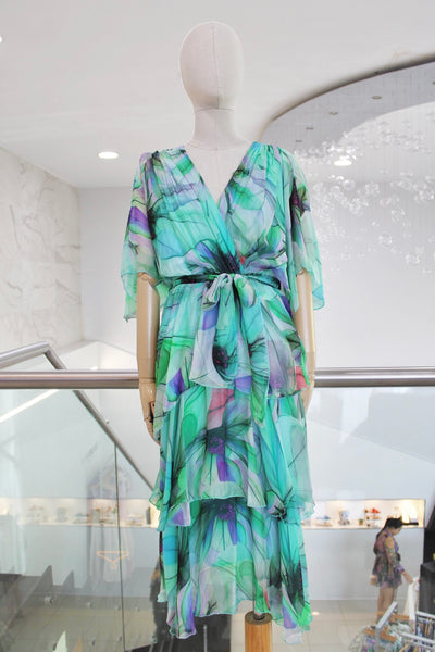 Vestido seda aqua