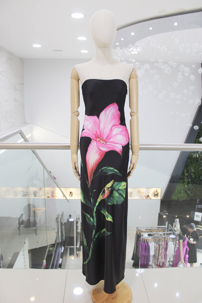 Vestido strapless flor