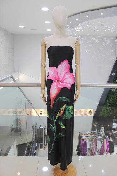 Vestido strapless flor