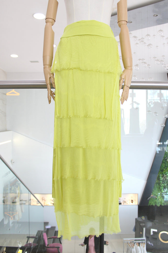 Falda seda verde lima