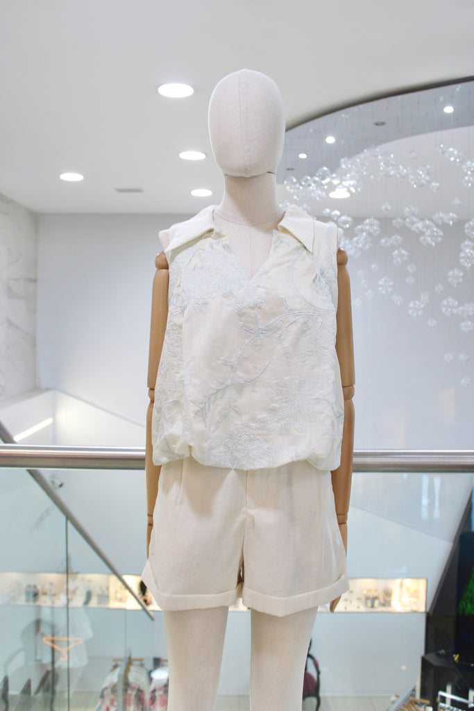Conjunto blusa y short beige babyblue