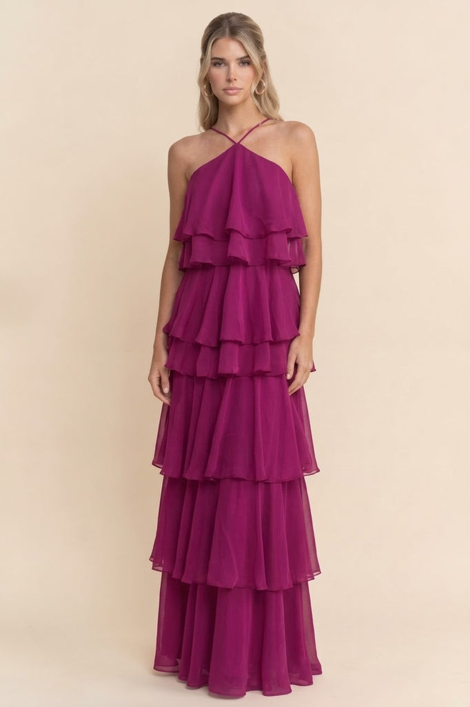 Vestido volantes magenta