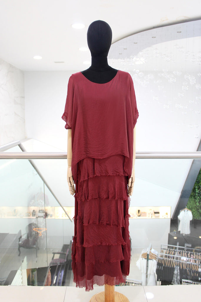 Vestido seda italiana vino