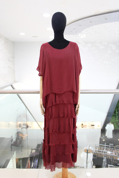 Vestido seda italiana vino
