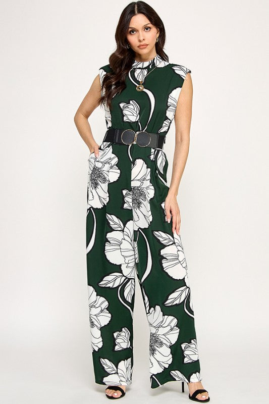 Palazzo floral verde y blanco