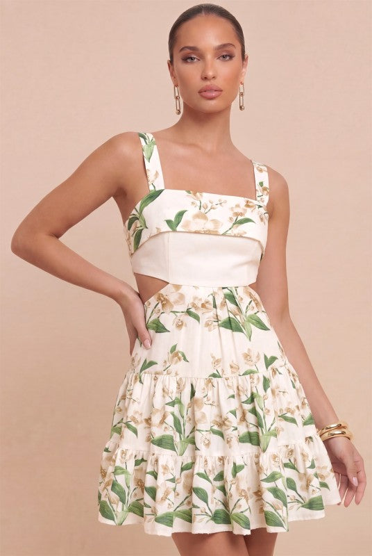 Vestido corto beige flores