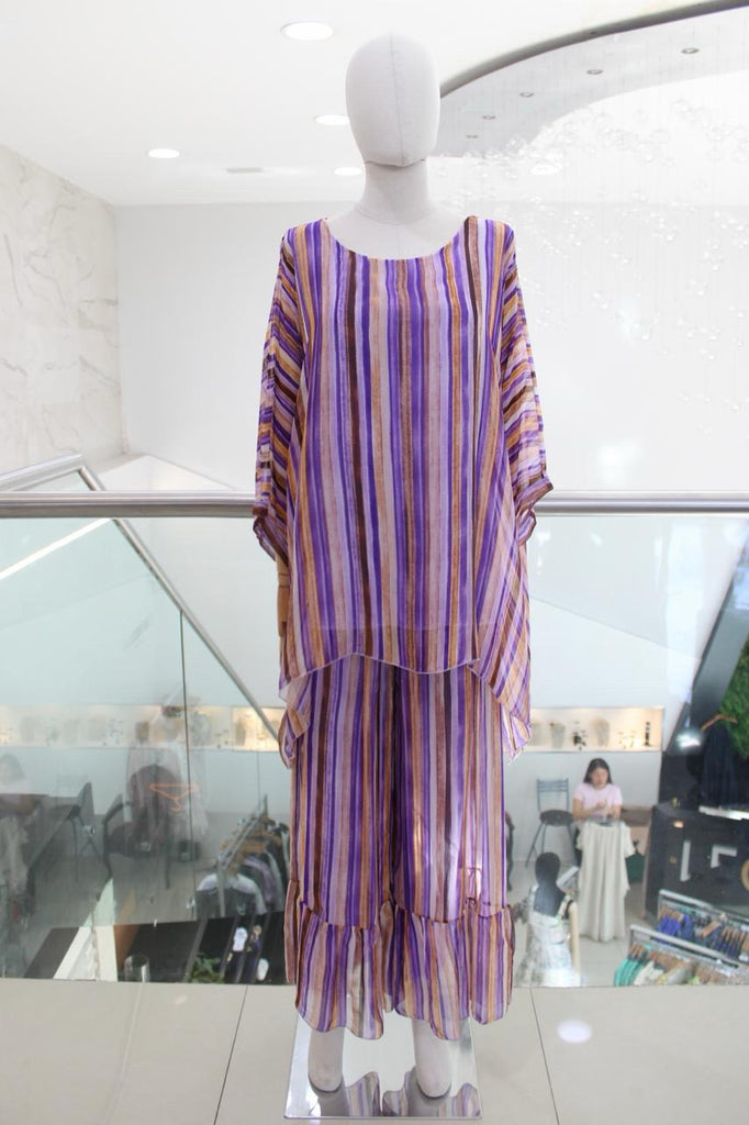 Conjunto seda rayas multi