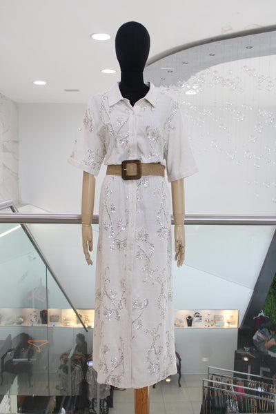 Vestido camisero largo beige