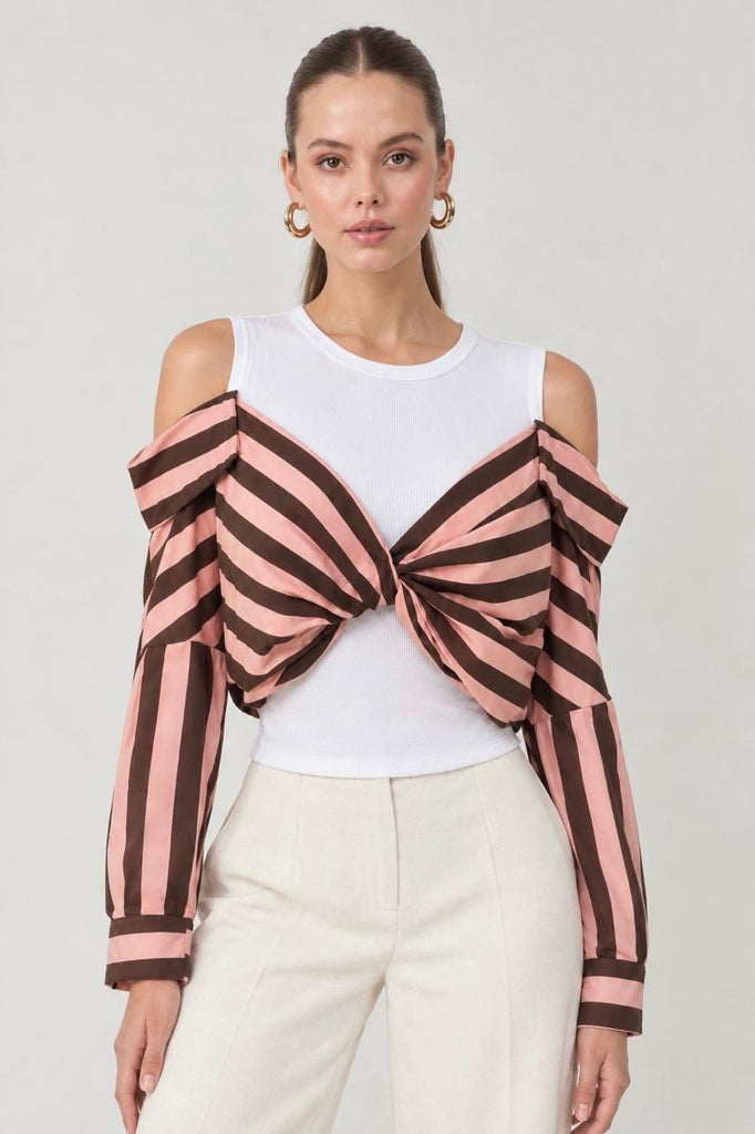 Camisa rayas rosa y café