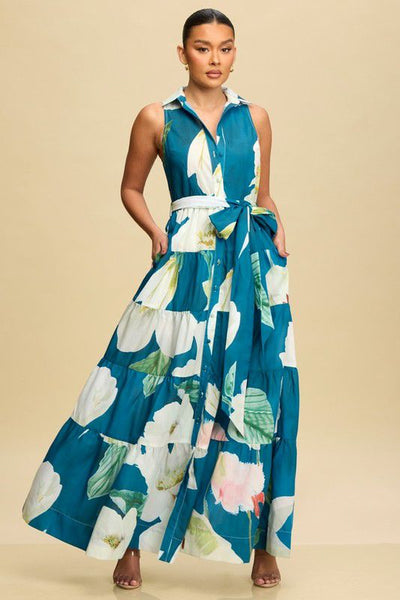 Vestido verde azulado floral