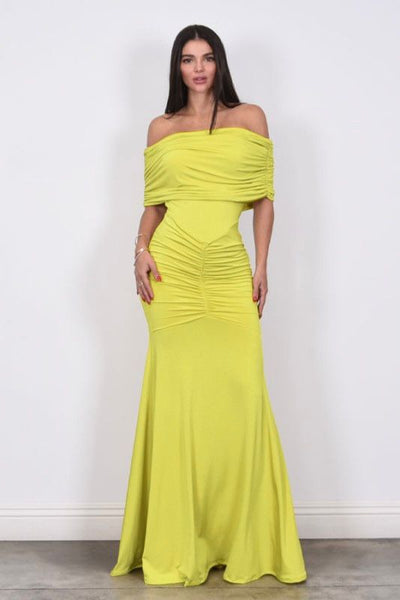 Vestido off shoulder verde limón