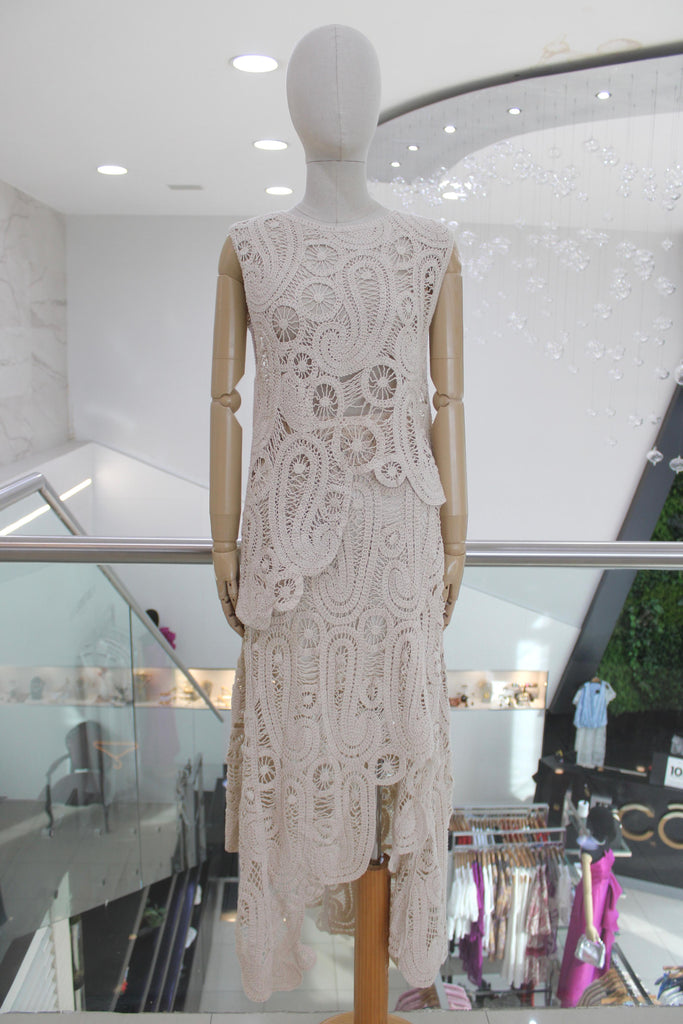 Conjunto tejido paisley beige