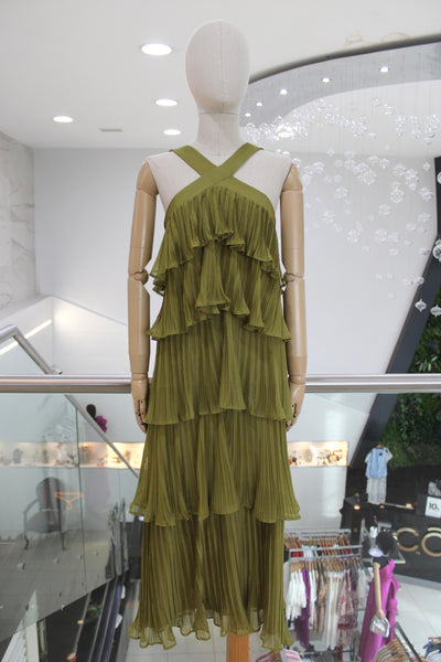 Vestido plisado verde olivo