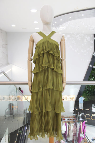 Vestido plisado verde olivo