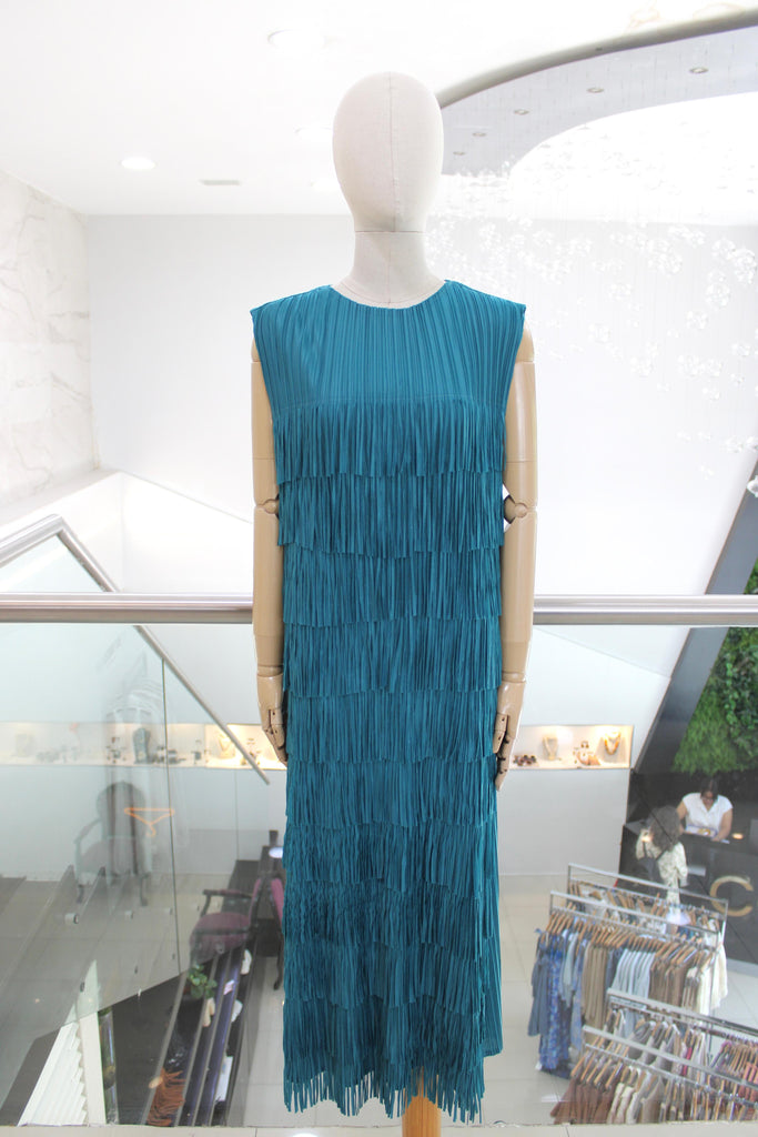 Vestido flecos verde esmeralda
