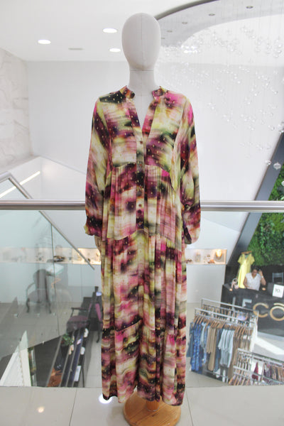 Vestido print verde y fucsia