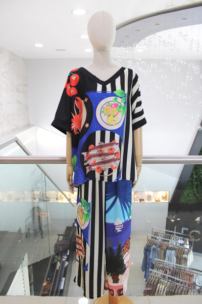 Conjunto print multi y rayas