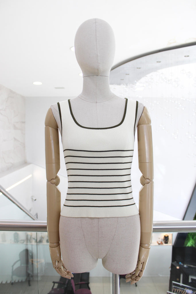 Top rayas beige con verde
