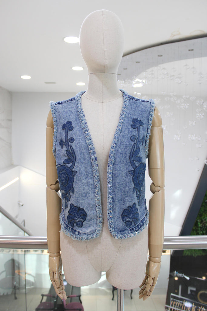 Chaleco flores denim
