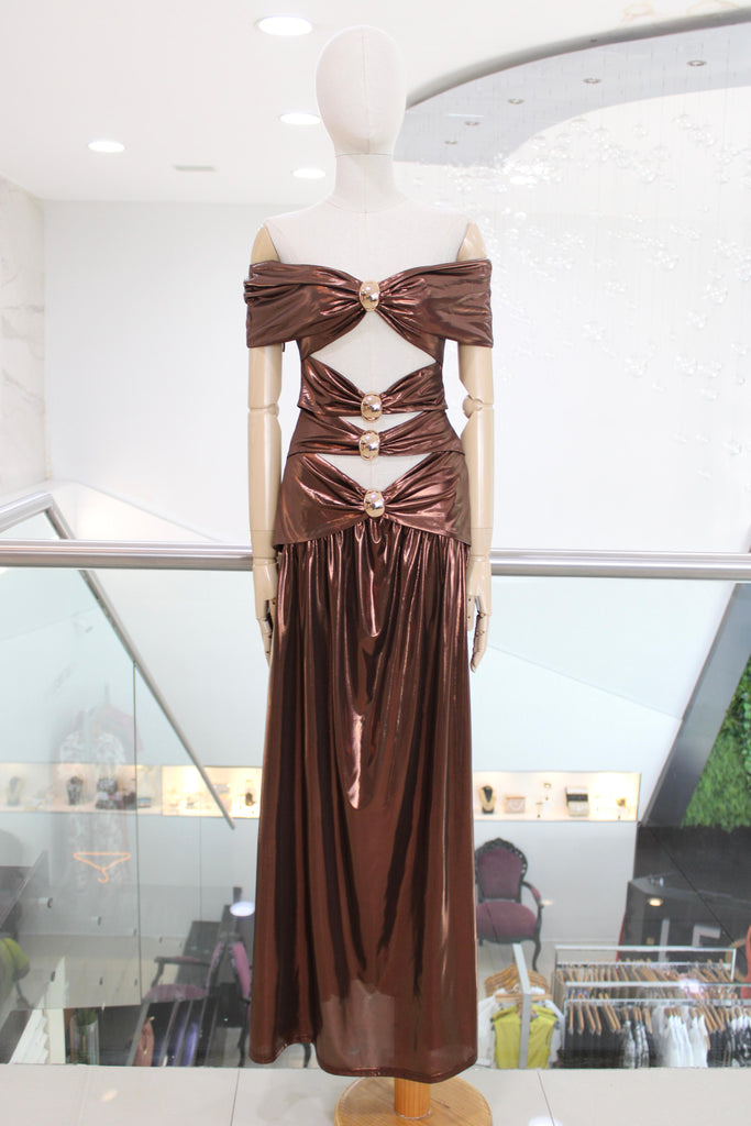 Vestido metálico café