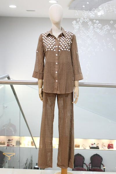 Conjunto blusa y pantalón chocolate