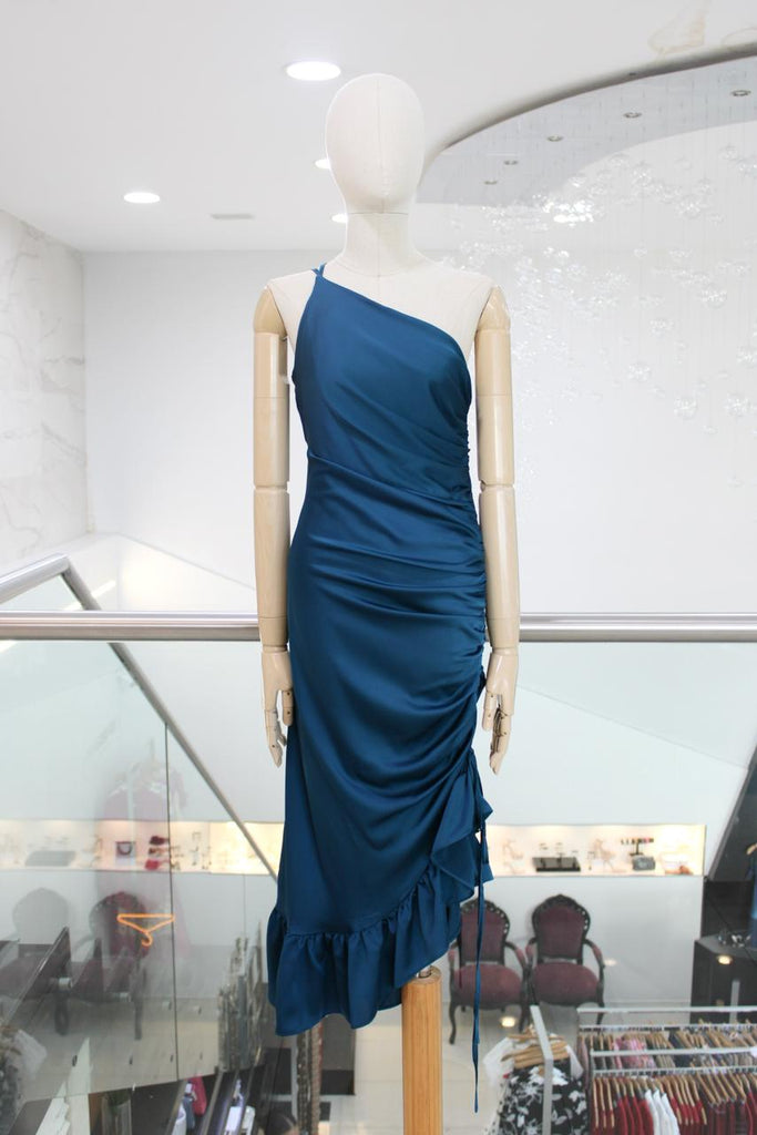 Vestido asimétrico azul prusia