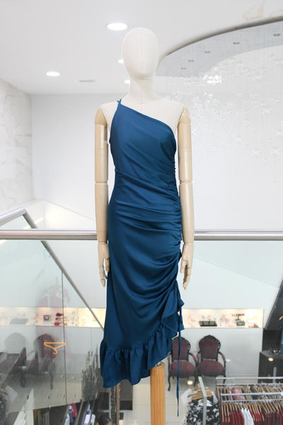 Vestido asimétrico azul prusia