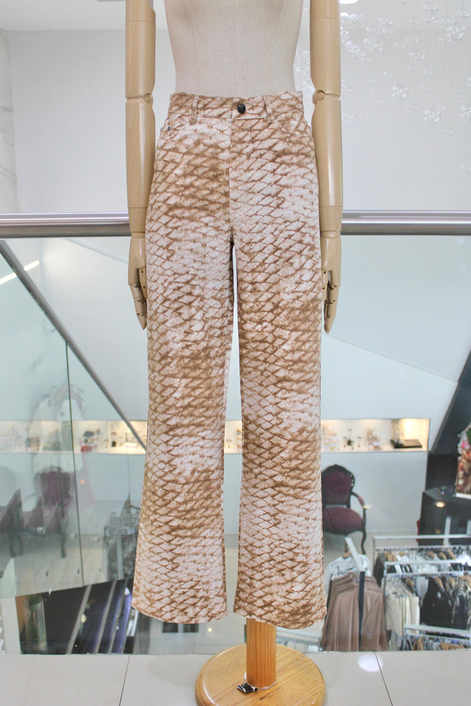 Pantalón print café y beige