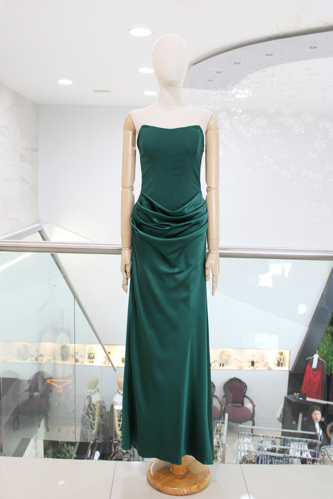 Vestido satín verde pino