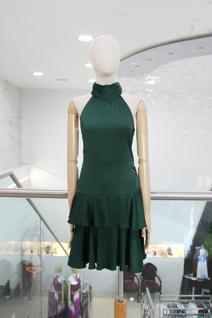 Vestido verde pino satinado