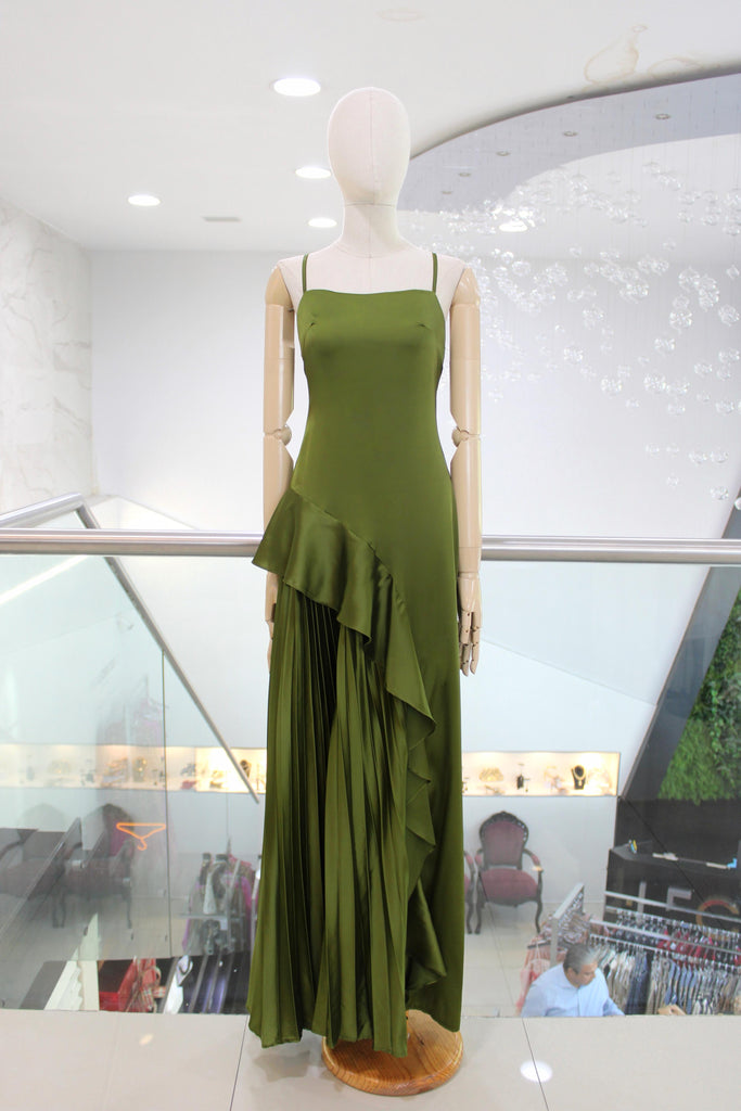 Vestido largo verde satín