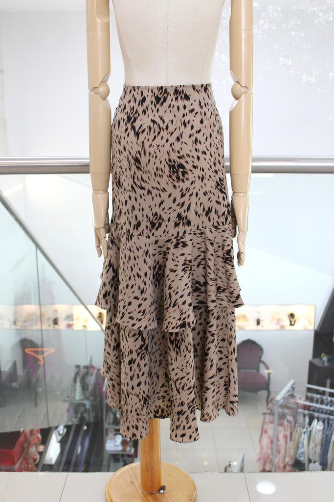 Falda midi animal print café