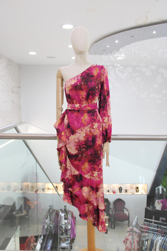 Vestido asimétrico fucsia