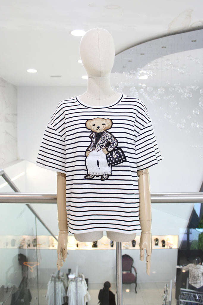 T-shirt rayas blanca oso
