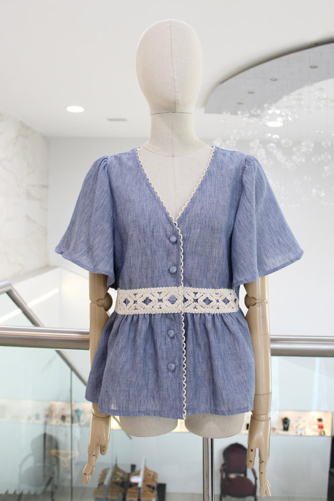 Blusa lino azul claro