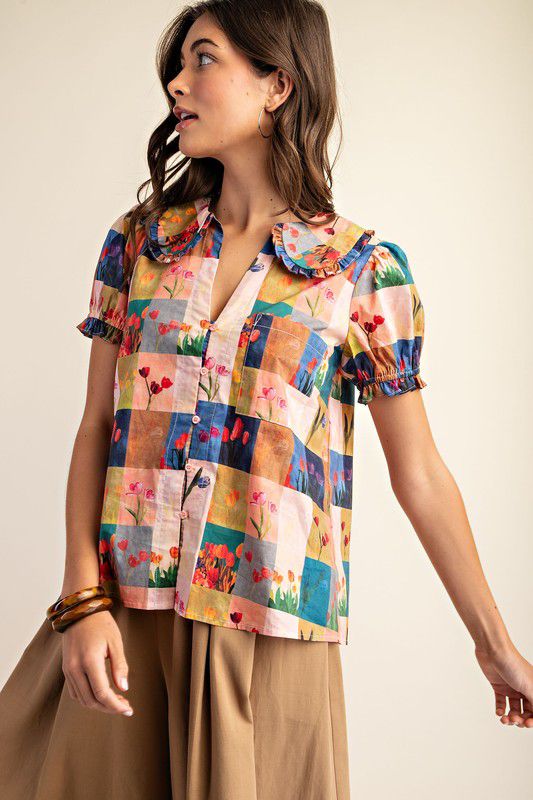 Blusa cuadros con flores