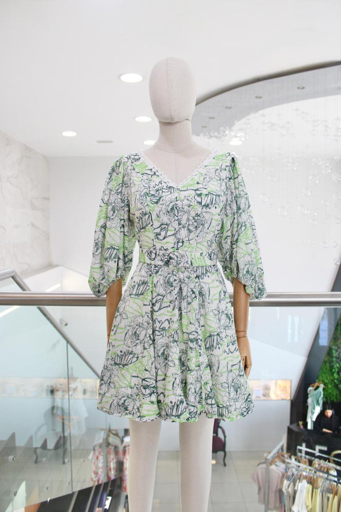 Vestido corto print hojas