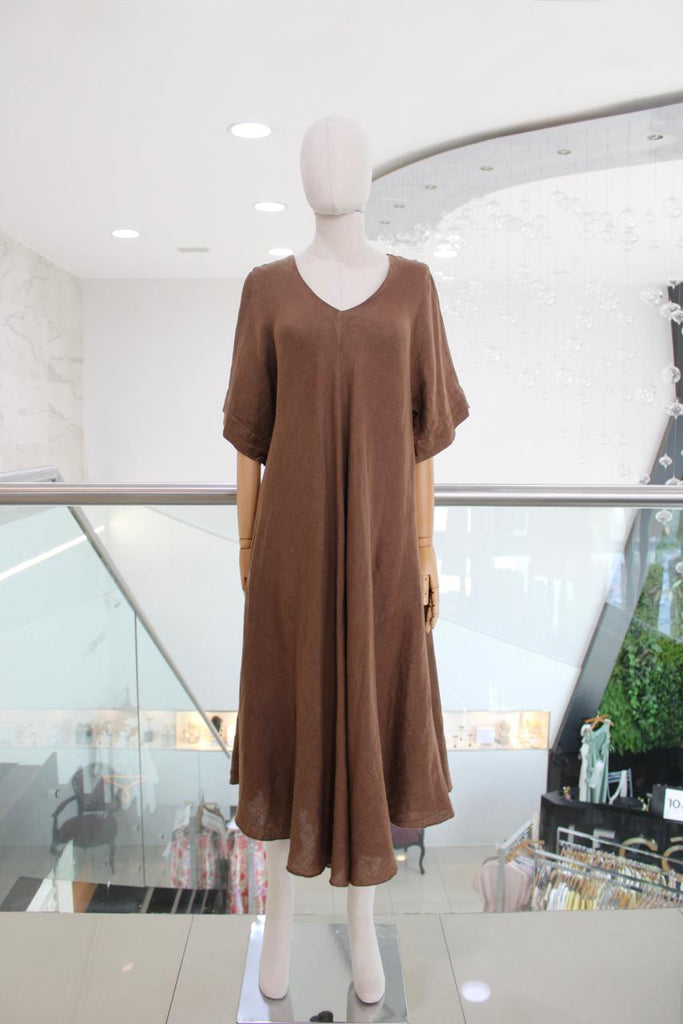 Vestido midi lino café