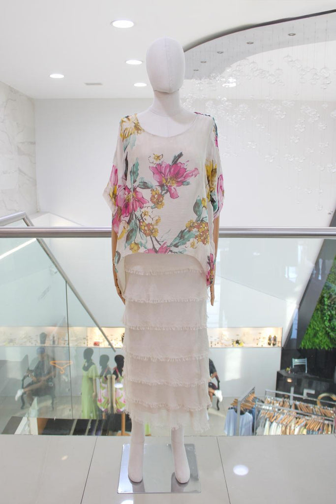 Vestido floral beige