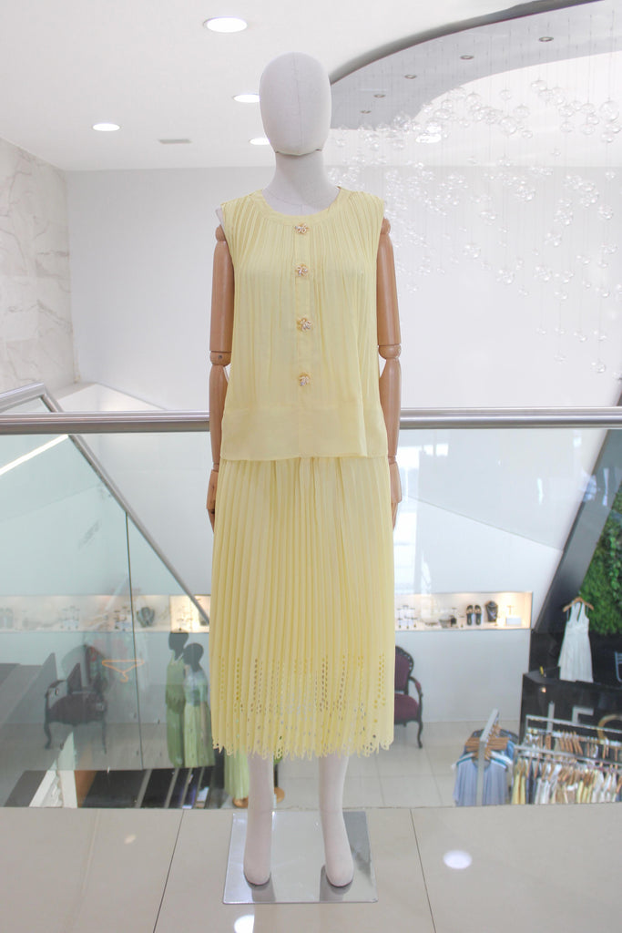 Conjunto plisado amarillo claro